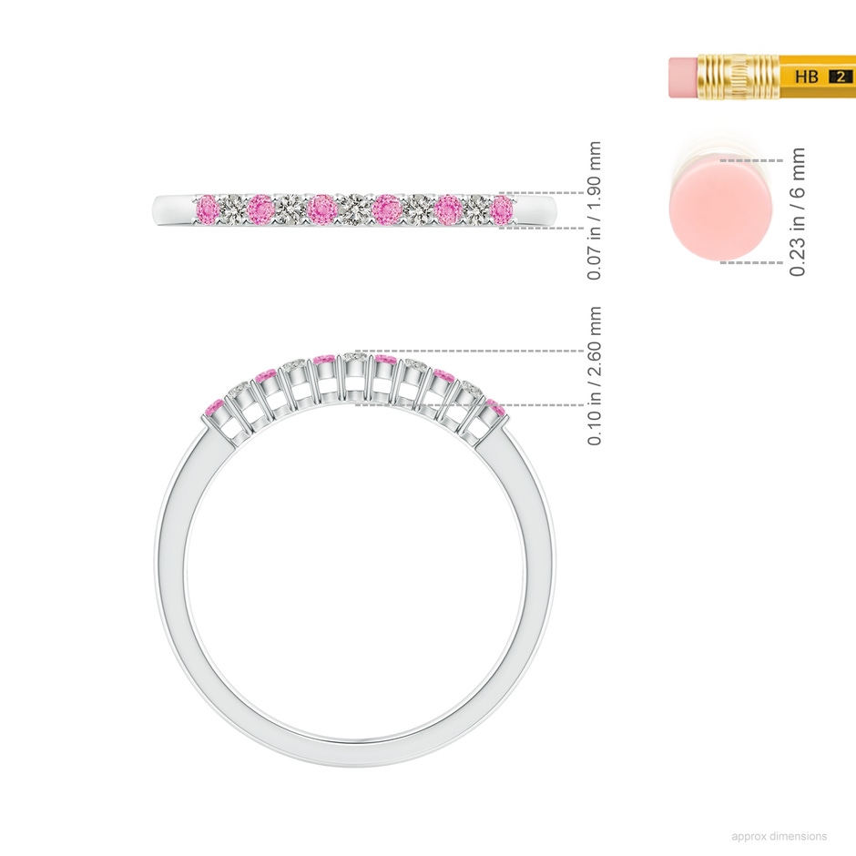 1.5mm A Pink Sapphire and Diamond Half Eternity Wedding Ring in White Gold ruler
