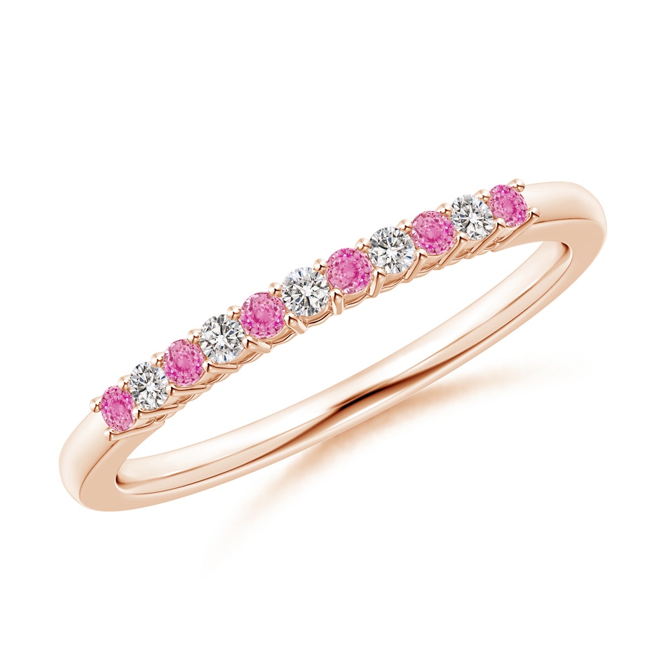 1.5mm AA Pink Sapphire and Diamond Half Eternity Wedding Ring in Rose Gold 
