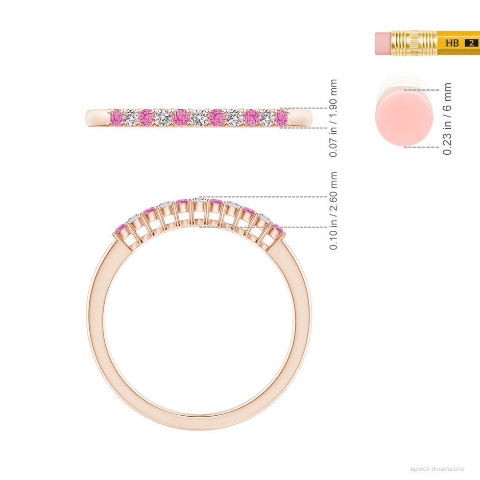 1.5mm AA Pink Sapphire and Diamond Half Eternity Wedding Ring in Rose Gold ruler