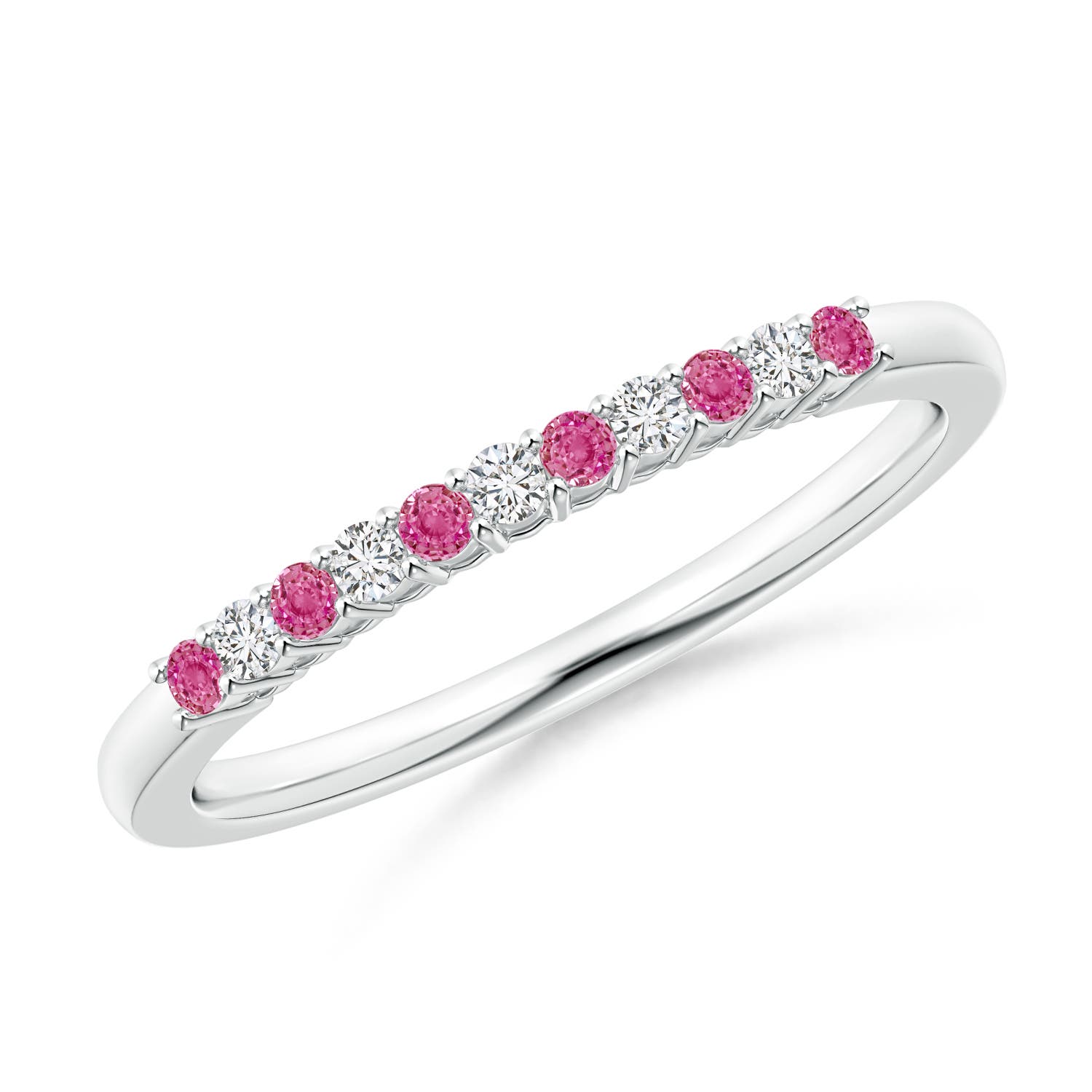 1.5mm AAA Pink Sapphire and Diamond Half Eternity Wedding Ring in 18K White Gold