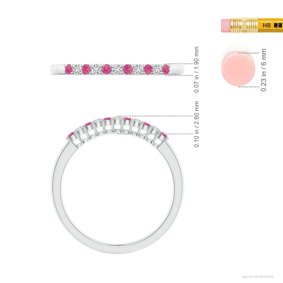 1.5mm AAA Pink Sapphire and Diamond Half Eternity Wedding Ring in P950 Platinum ruler