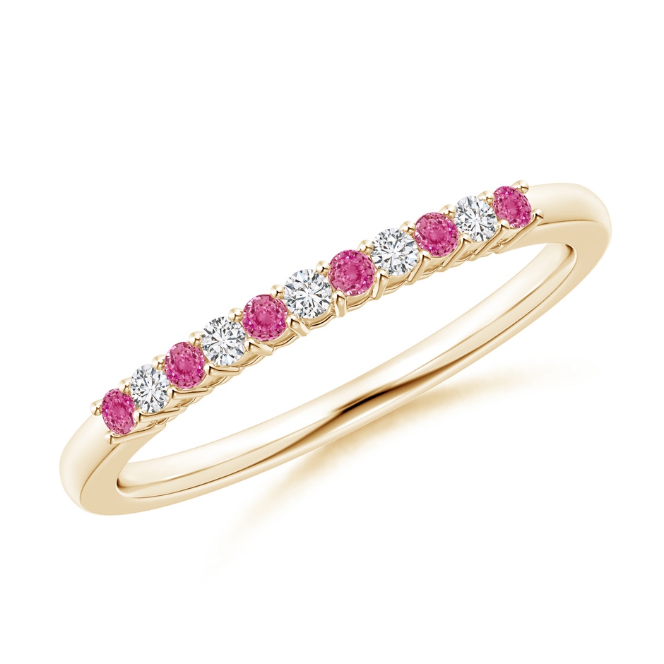 1.5mm AAA Pink Sapphire and Diamond Half Eternity Wedding Ring in Yellow Gold 