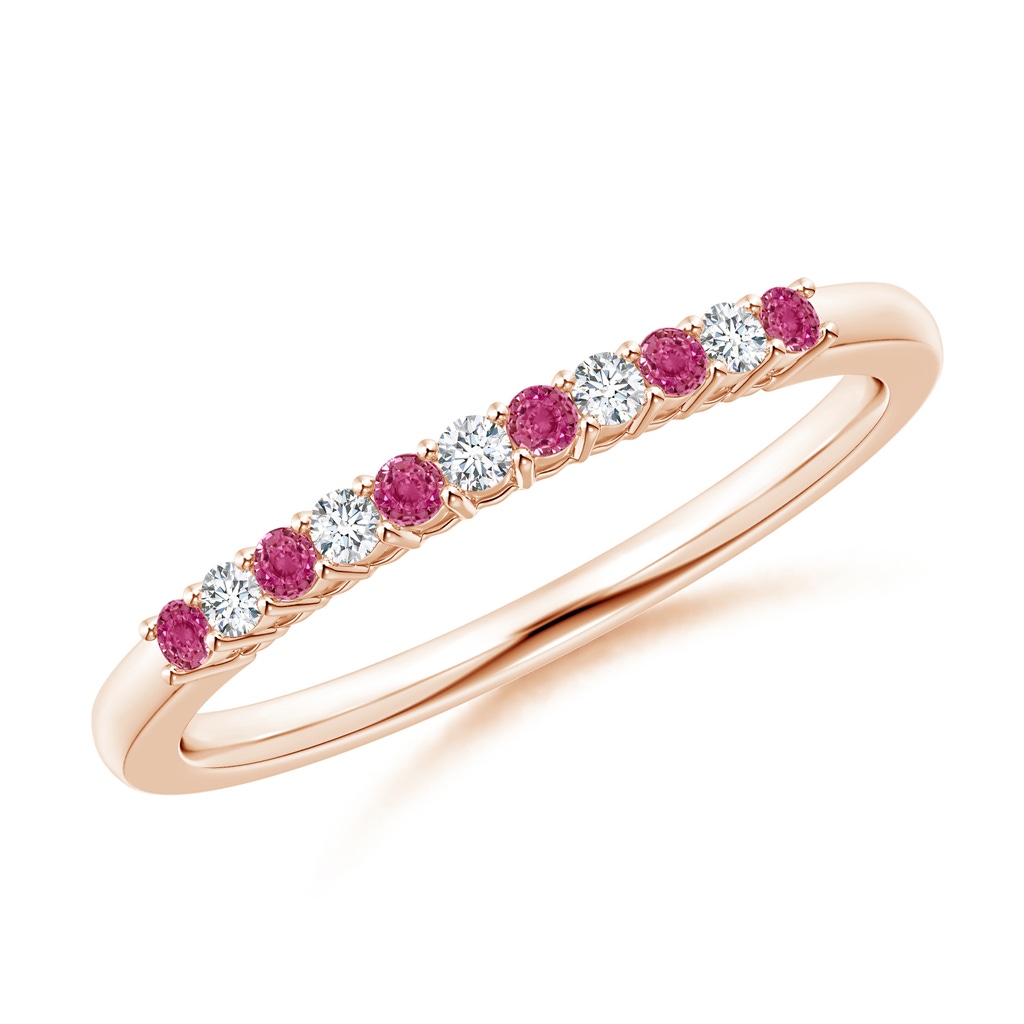 1.5mm AAAA Pink Sapphire and Diamond Half Eternity Wedding Ring in Rose Gold