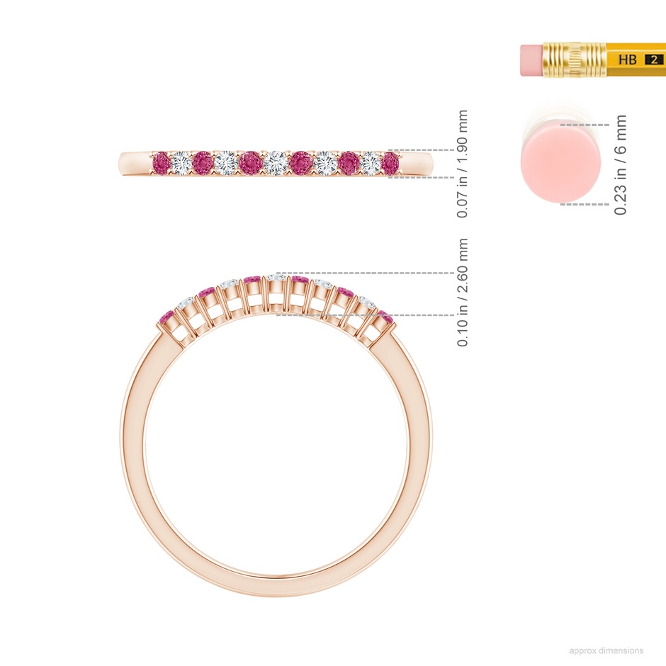 1.5mm AAAA Pink Sapphire and Diamond Half Eternity Wedding Ring in Rose Gold ruler