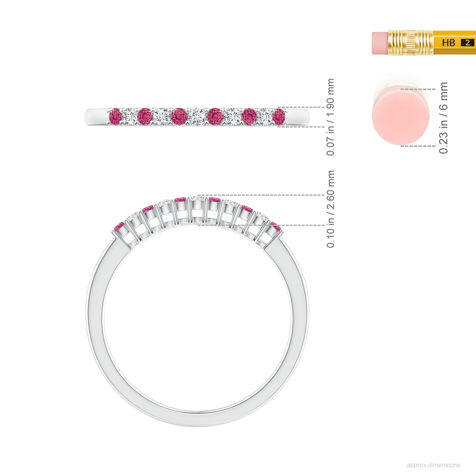 1.5mm AAAA Pink Sapphire and Diamond Half Eternity Wedding Ring in White Gold ruler