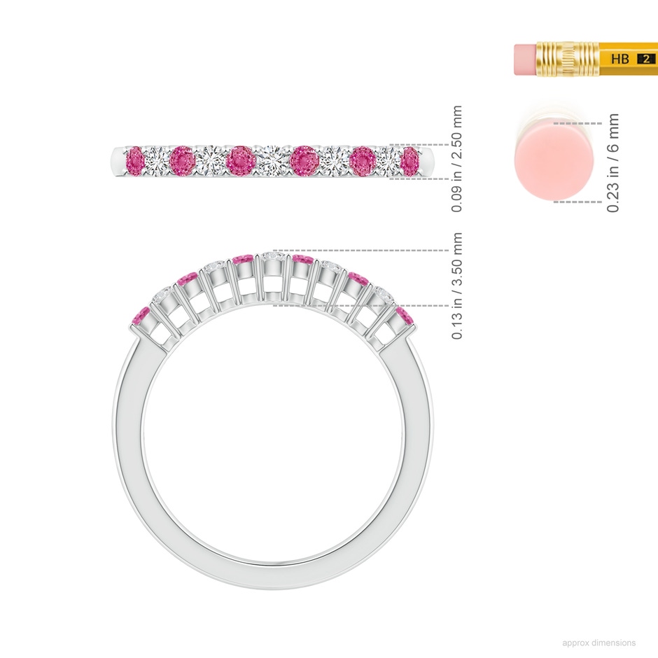 2mm AAA Pink Sapphire and Diamond Half Eternity Wedding Ring in P950 Platinum ruler