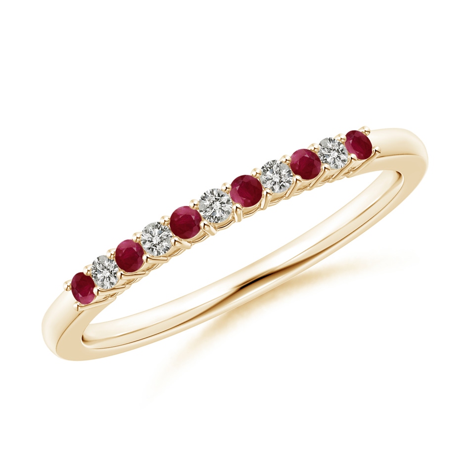 1.5mm A Ruby and Diamond Half Eternity Wedding Ring in Yellow Gold 