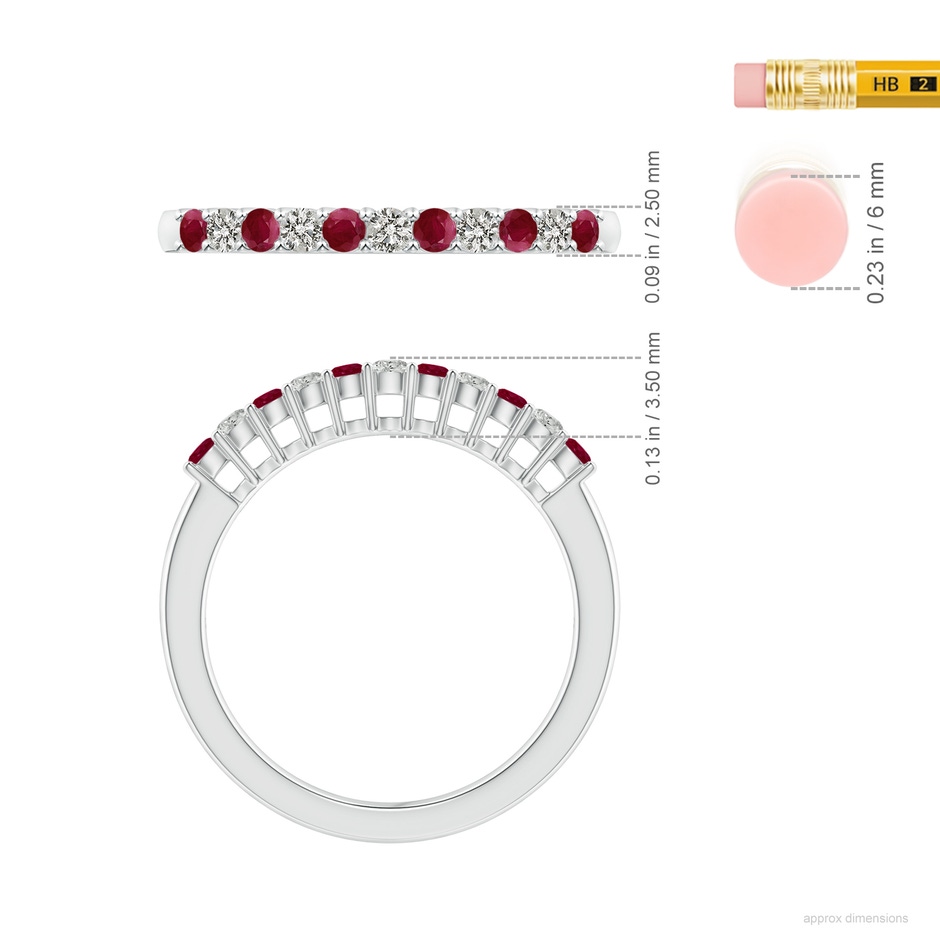 2mm A Ruby and Diamond Half Eternity Wedding Ring in White Gold ruler