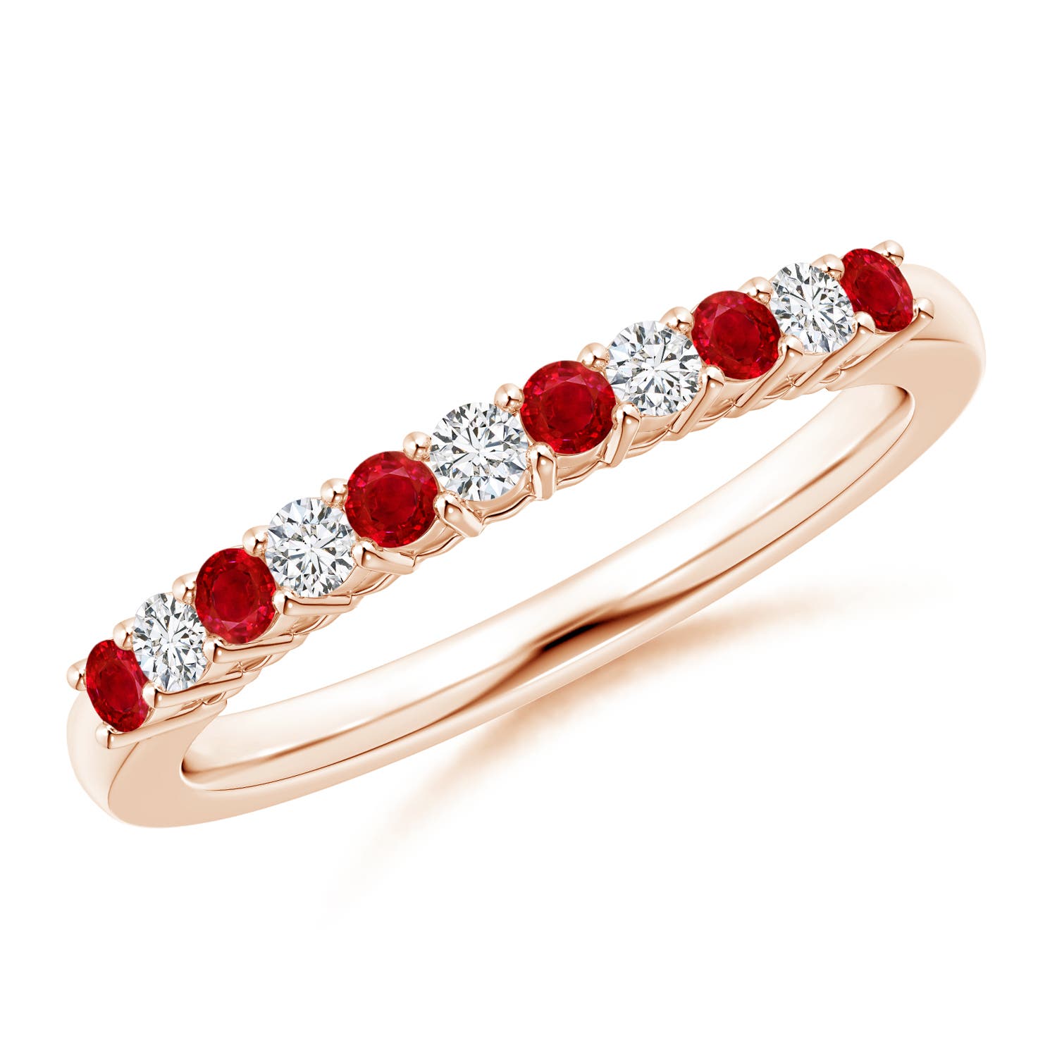2mm AAA Ruby and Diamond Half Eternity Wedding Ring in 18CT Rose Gold