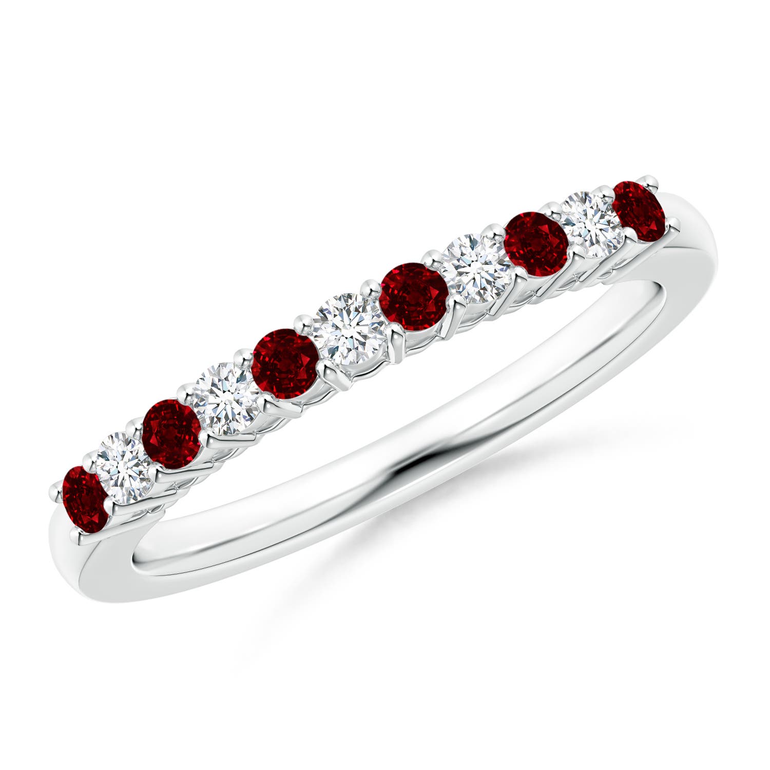 2mm AAAA Ruby and Diamond Half Eternity Wedding Ring in White Gold