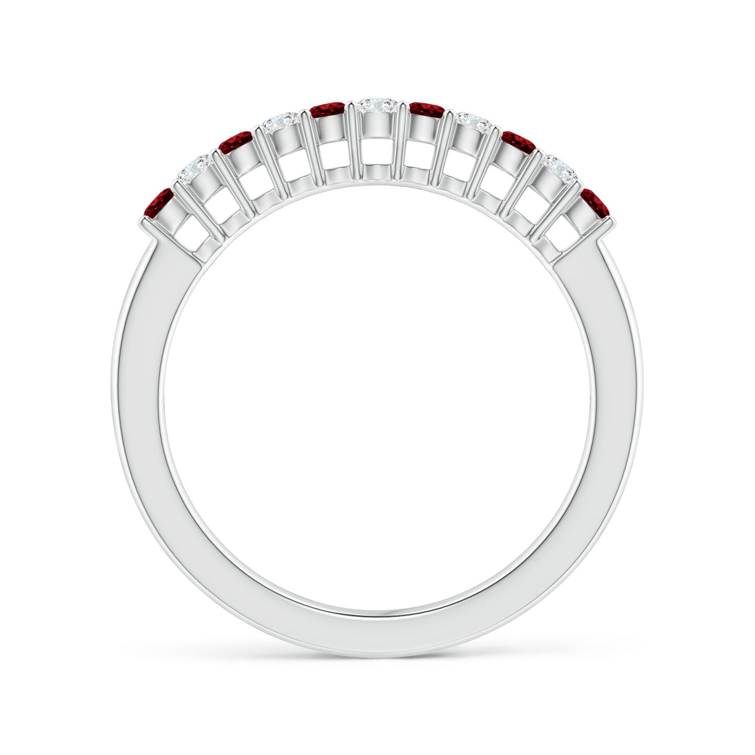 2mm AAAA Ruby and Diamond Half Eternity Wedding Ring in White Gold