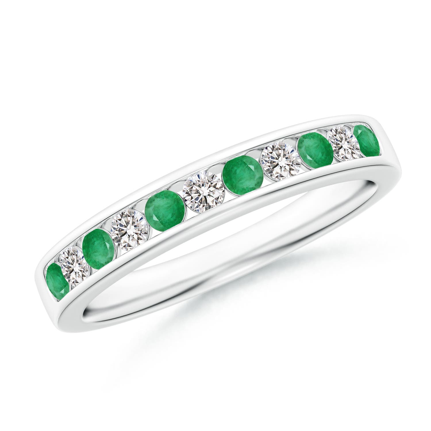 2.1mm A Channel Set Emerald and Diamond Semi Eternity Ring in P950 Platinum