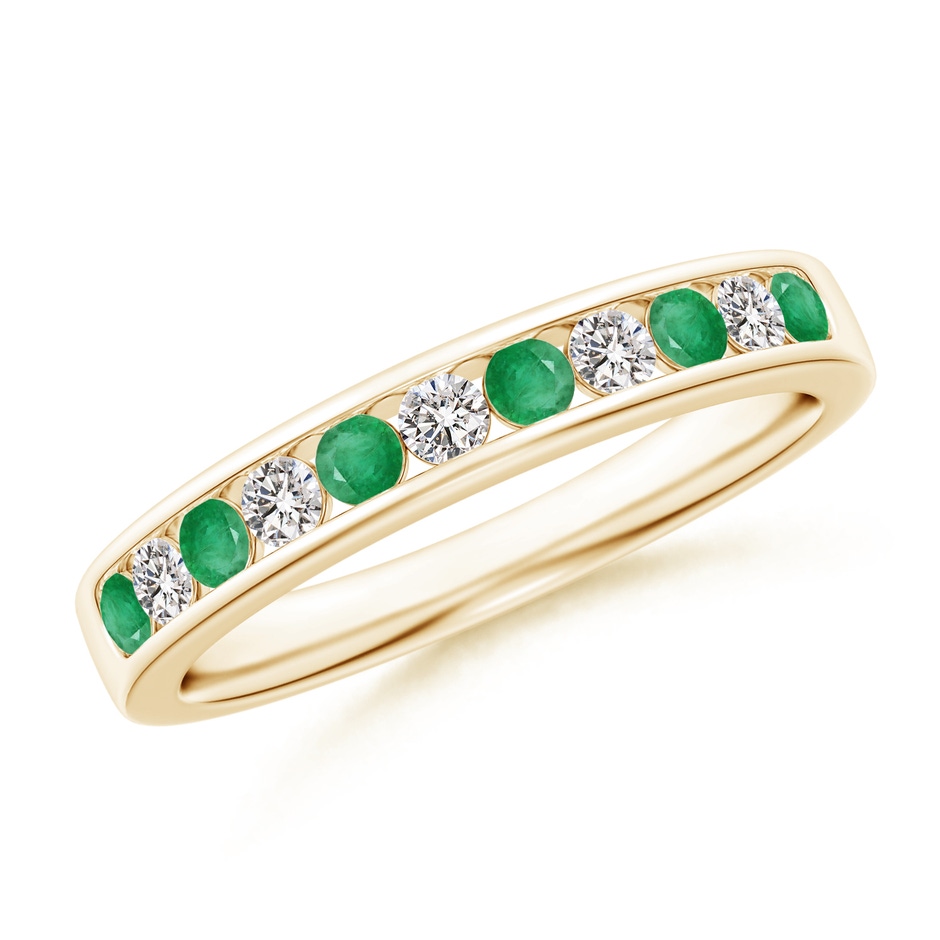 2.1mm A Channel Set Emerald and Diamond Semi Eternity Ring in Yellow Gold 