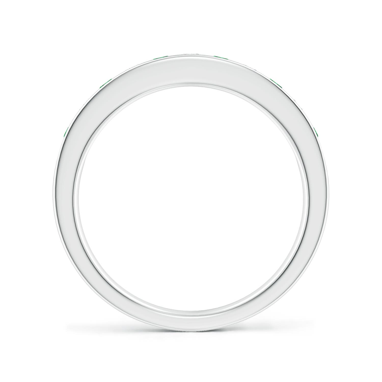 2.1mm AAA Channel Set Emerald and Diamond Semi Eternity Ring in White Gold