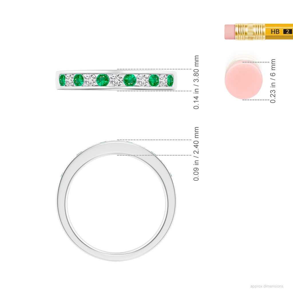 2.1mm AAA Channel Set Emerald and Diamond Semi Eternity Ring in White Gold ruler