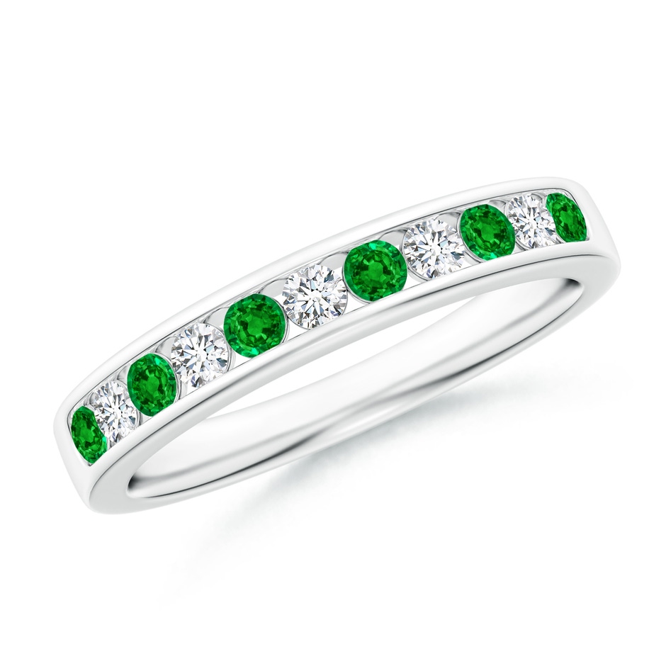2.1mm AAAA Channel Set Emerald and Diamond Semi Eternity Ring in P950 Platinum 