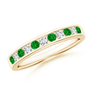2.1mm AAAA Channel Set Emerald and Diamond Semi Eternity Ring in Yellow Gold