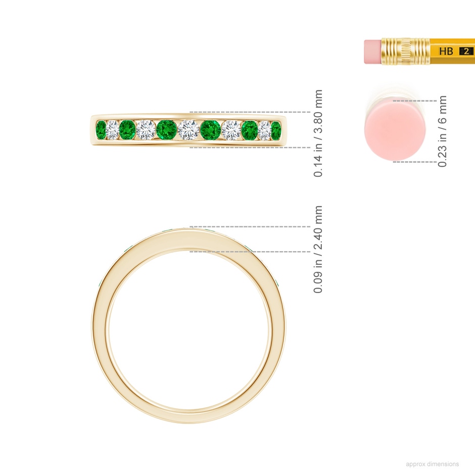 2.1mm AAAA Channel Set Emerald and Diamond Semi Eternity Ring in Yellow Gold ruler