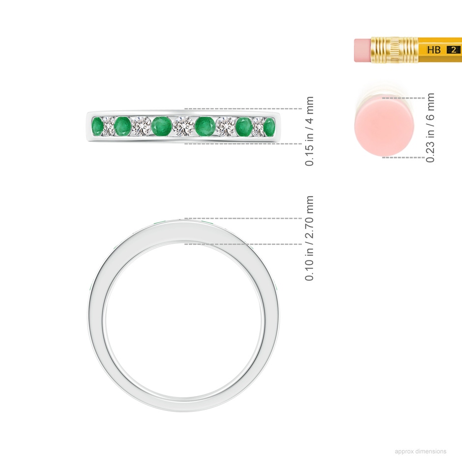 2.5mm A Channel Set Emerald and Diamond Semi Eternity Ring in White Gold ruler