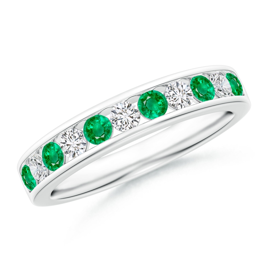 2.5mm AAA Channel Set Emerald and Diamond Semi Eternity Ring in White Gold 