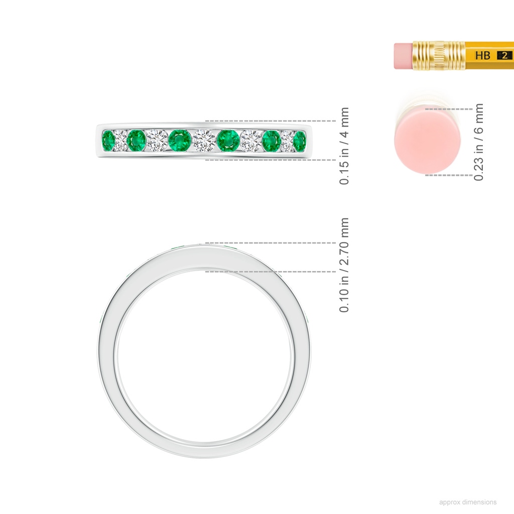 2.5mm AAA Channel Set Emerald and Diamond Semi Eternity Ring in White Gold ruler