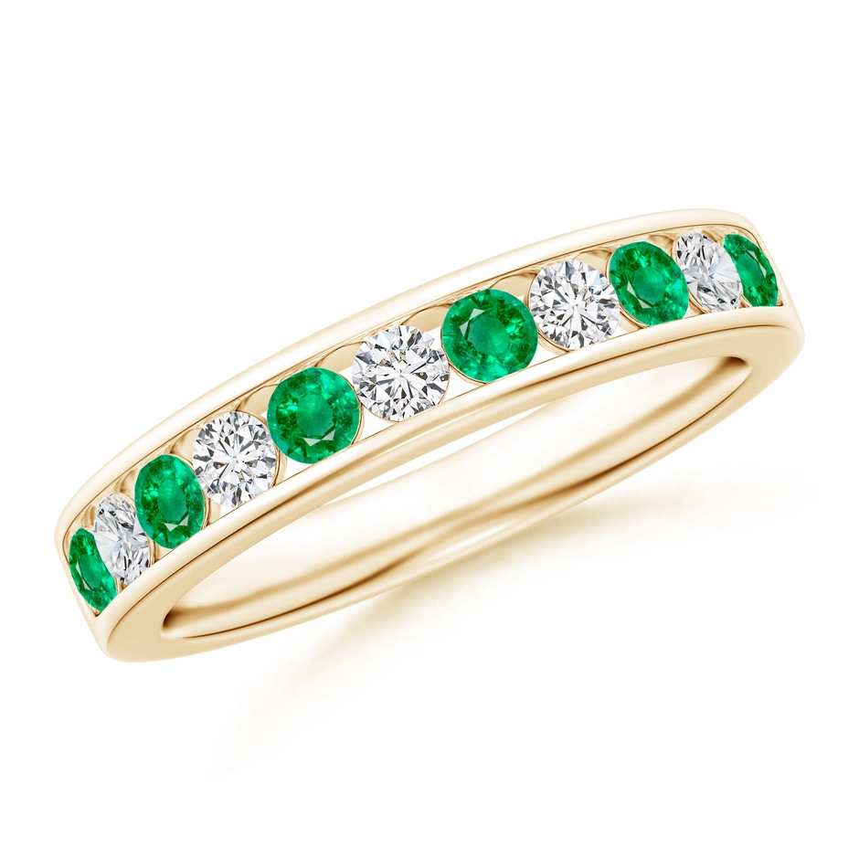 2.5mm AAA Channel Set Emerald and Diamond Semi Eternity Ring in Yellow Gold 