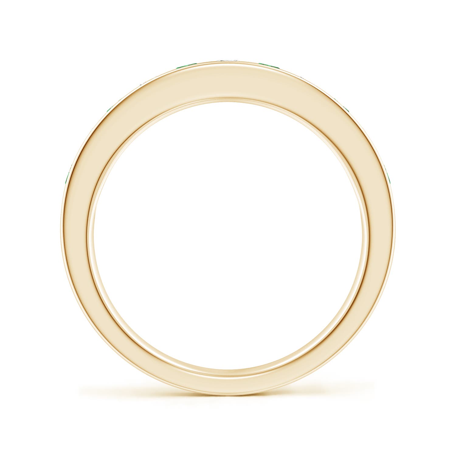 2.5mm AAAA Channel Set Emerald and Diamond Semi Eternity Ring in Yellow Gold