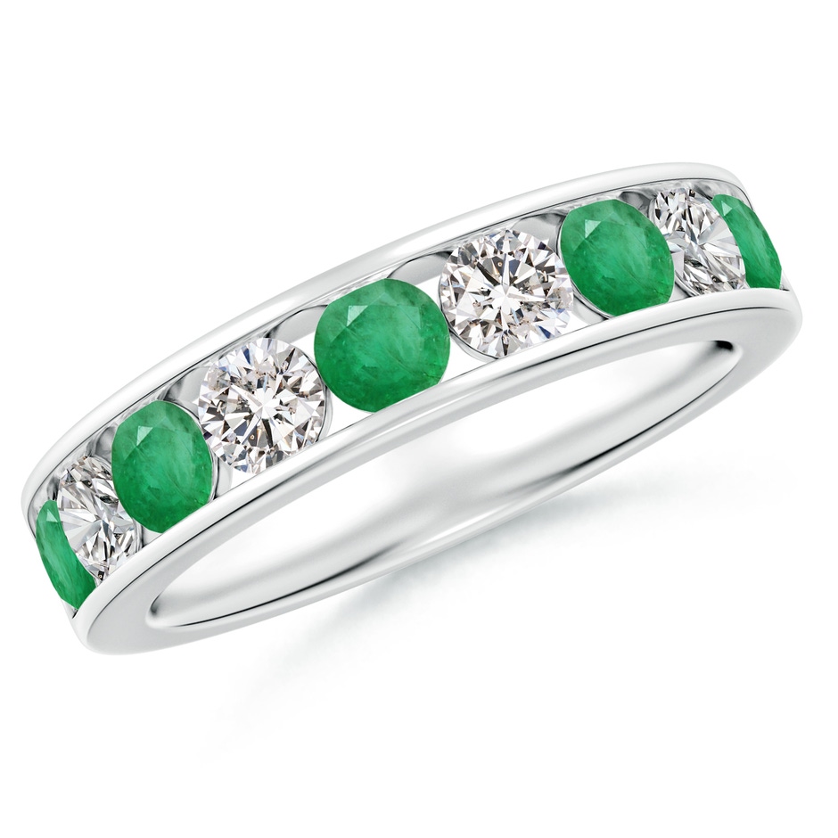 3.5mm A Channel Set Emerald and Diamond Semi Eternity Ring in P950 Platinum 