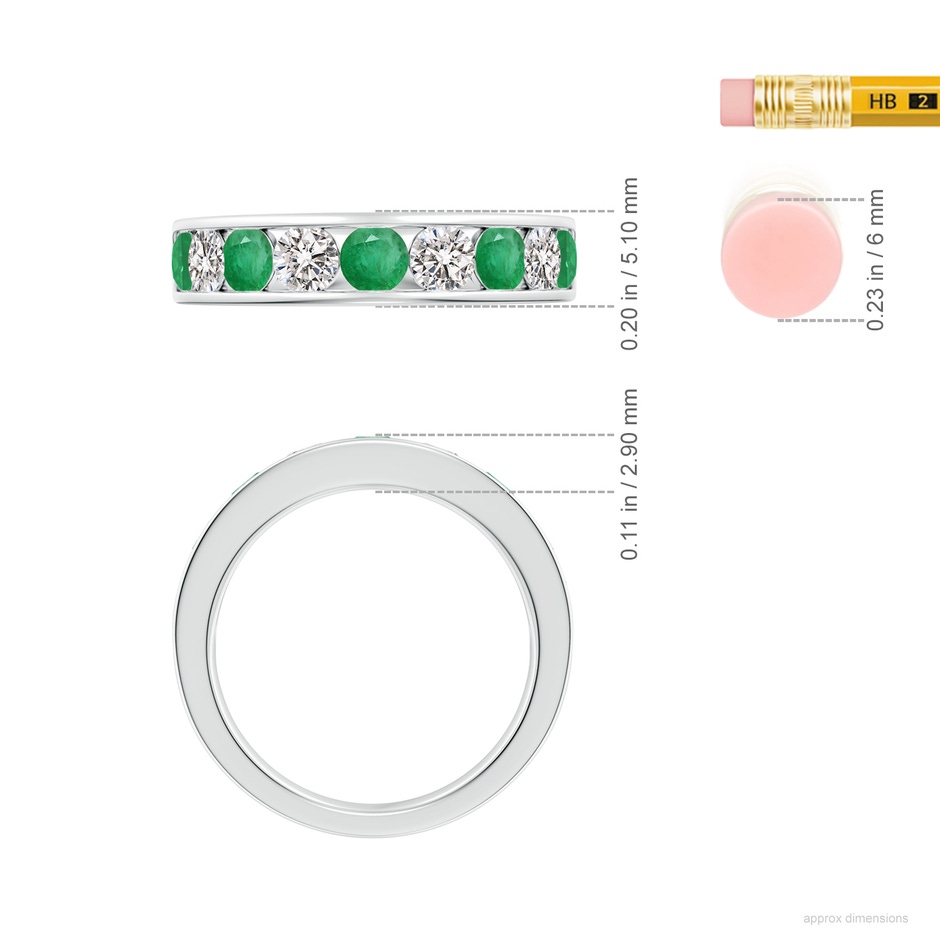 3.5mm A Channel Set Emerald and Diamond Semi Eternity Ring in P950 Platinum ruler