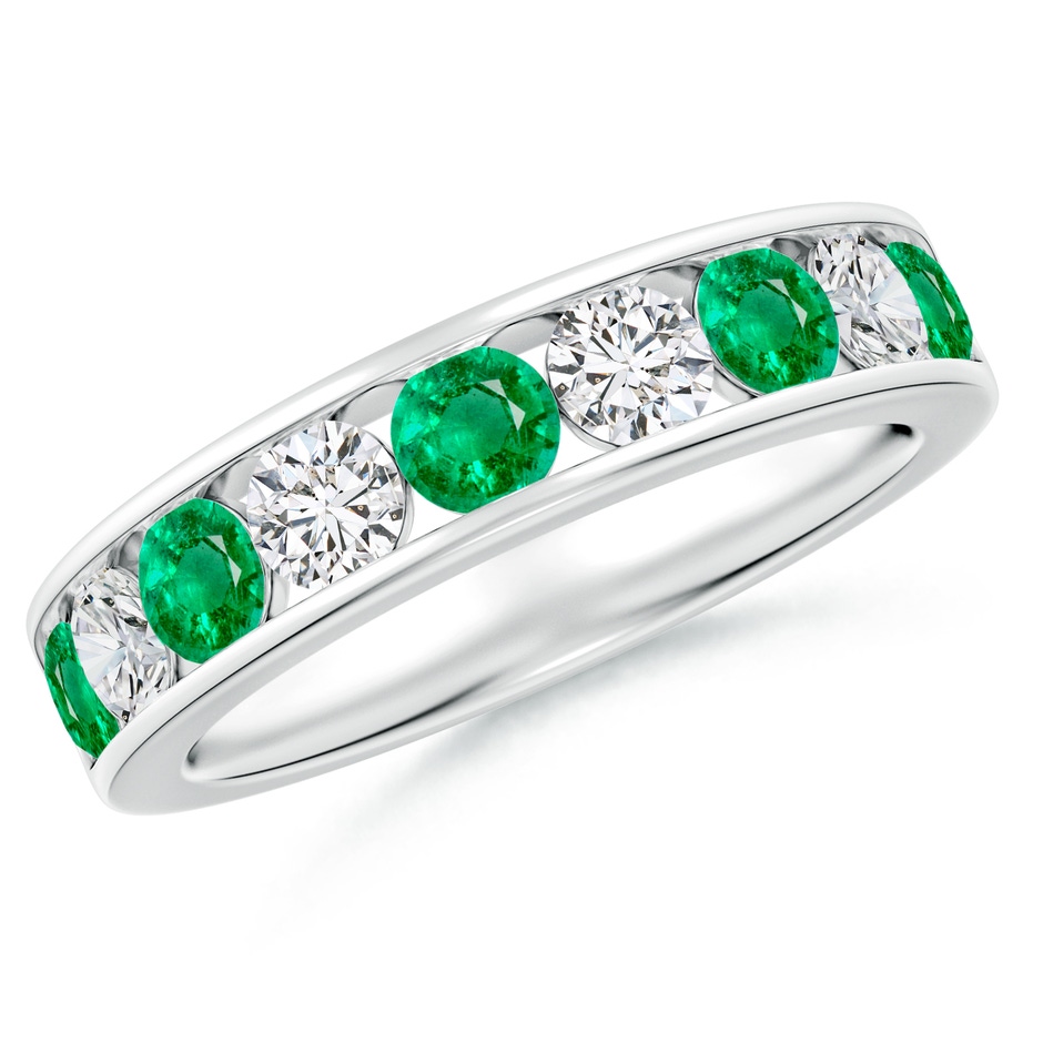 3.5mm AAA Channel Set Emerald and Diamond Semi Eternity Ring in White Gold 