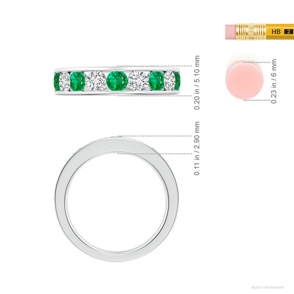 3.5mm AAA Channel Set Emerald and Diamond Semi Eternity Ring in White Gold ruler