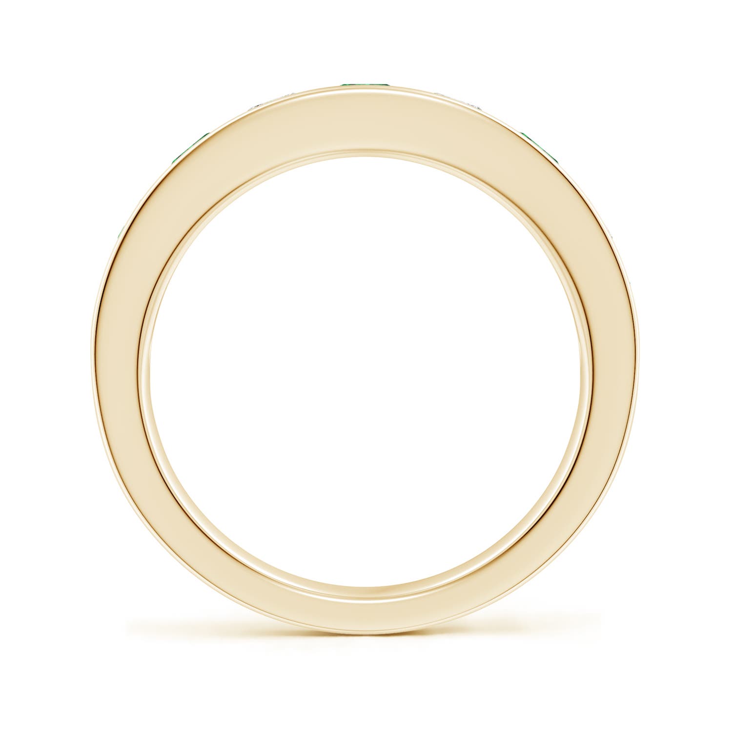3.5mm AAA Channel Set Emerald and Diamond Semi Eternity Ring in Yellow Gold