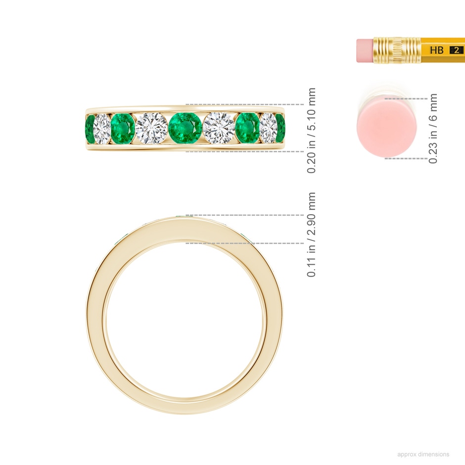 3.5mm AAA Channel Set Emerald and Diamond Semi Eternity Ring in Yellow Gold ruler