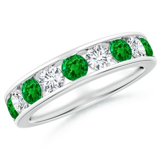 3.5mm AAAA Channel Set Emerald and Diamond Semi Eternity Ring in 18K White Gold