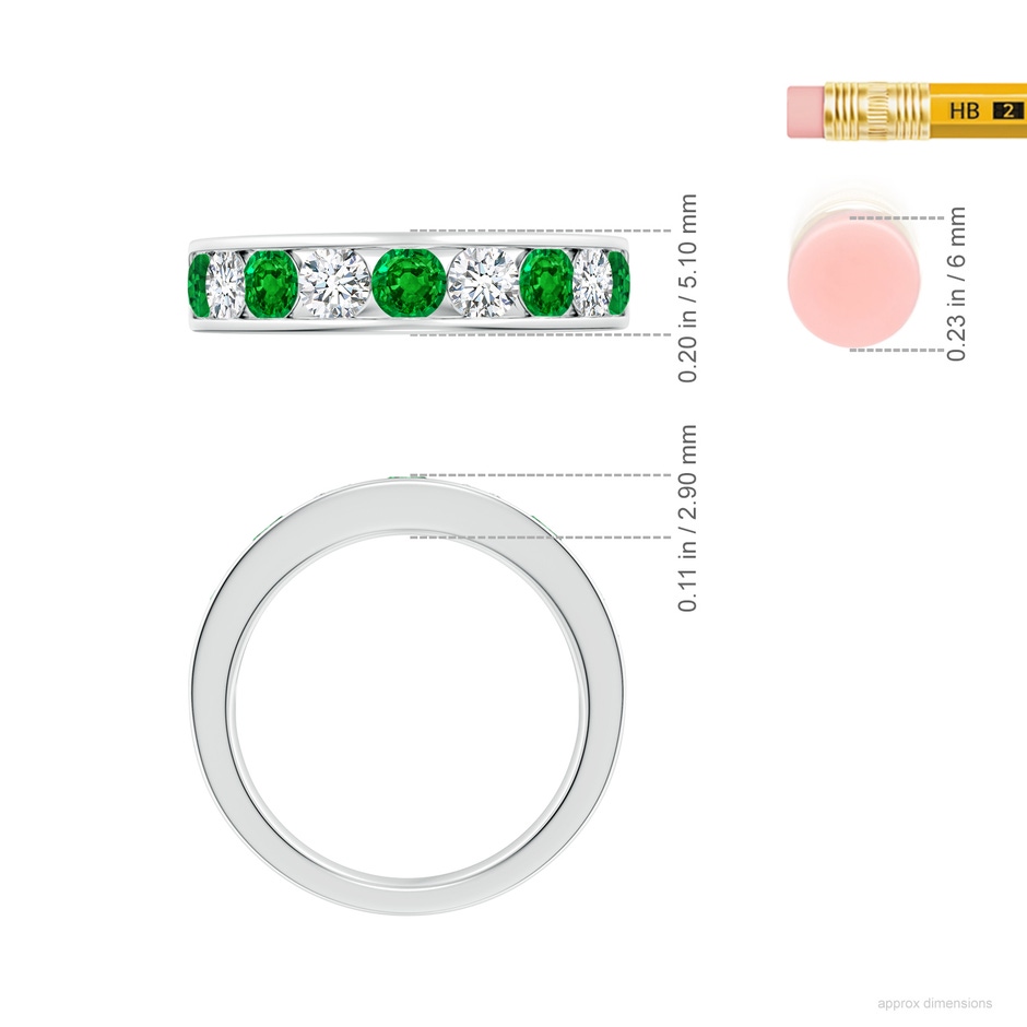 3.5mm AAAA Channel Set Emerald and Diamond Semi Eternity Ring in P950 Platinum ruler