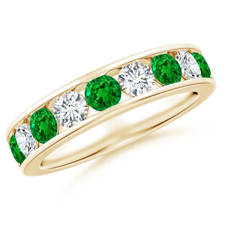 3.5mm AAAA Channel Set Emerald and Diamond Semi Eternity Ring in Yellow Gold 