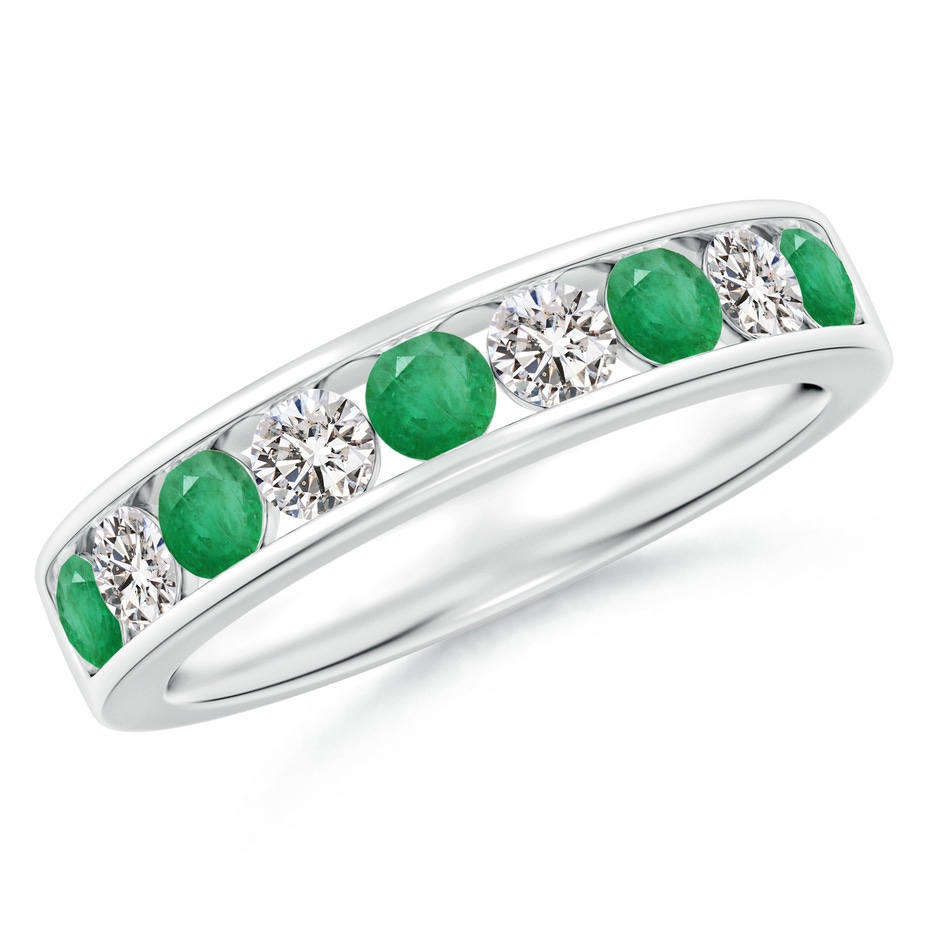 3mm A Channel Set Emerald and Diamond Semi Eternity Ring in P950 Platinum 
