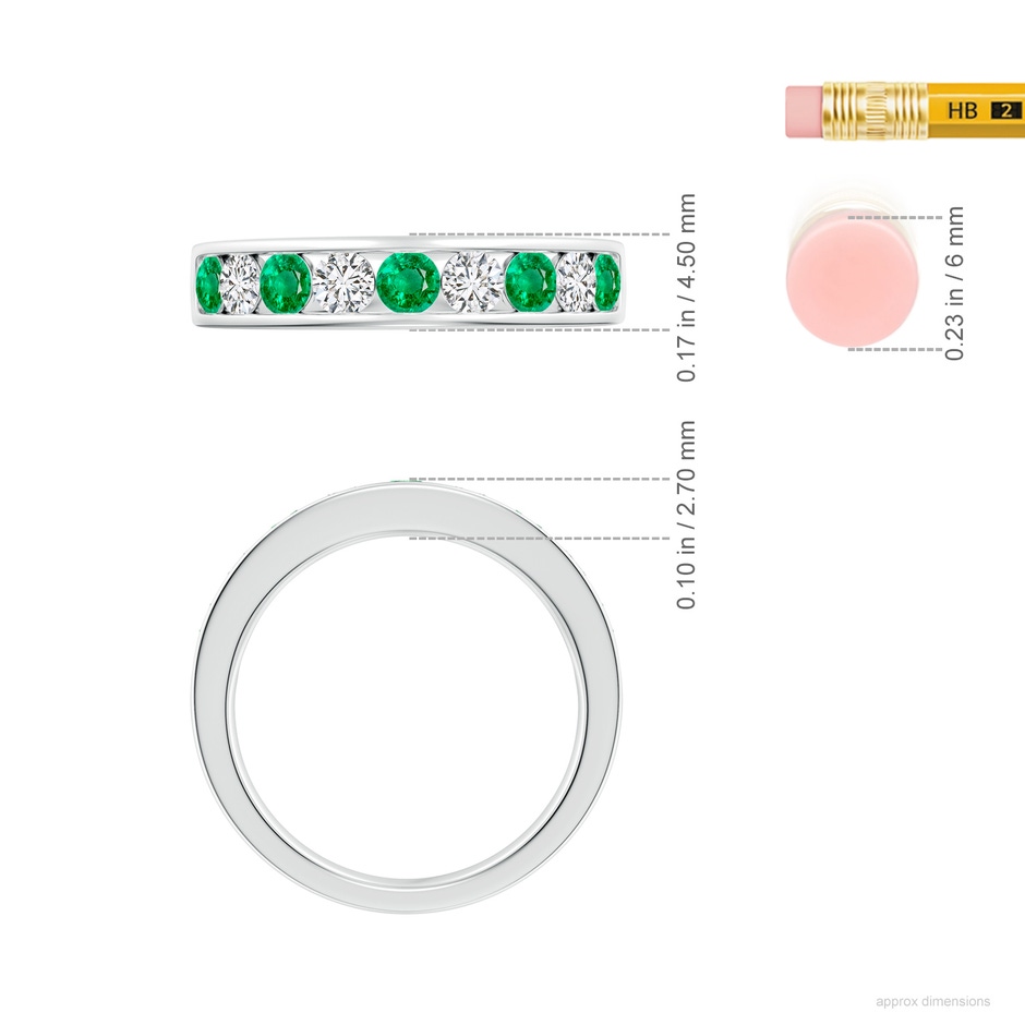3mm AAA Channel Set Emerald and Diamond Semi Eternity Ring in White Gold ruler