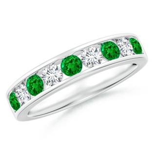 3mm AAAA Channel Set Emerald and Diamond Semi Eternity Ring in P950 Platinum