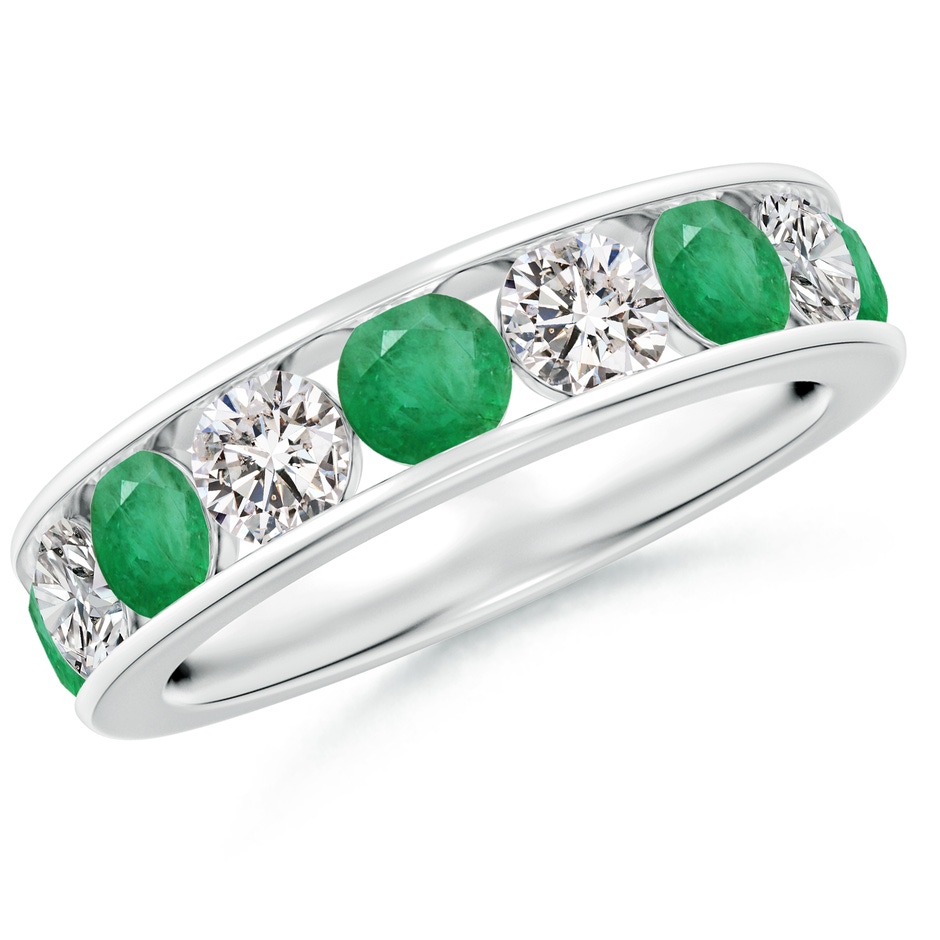 4mm A Channel Set Emerald and Diamond Semi Eternity Ring in P950 Platinum 