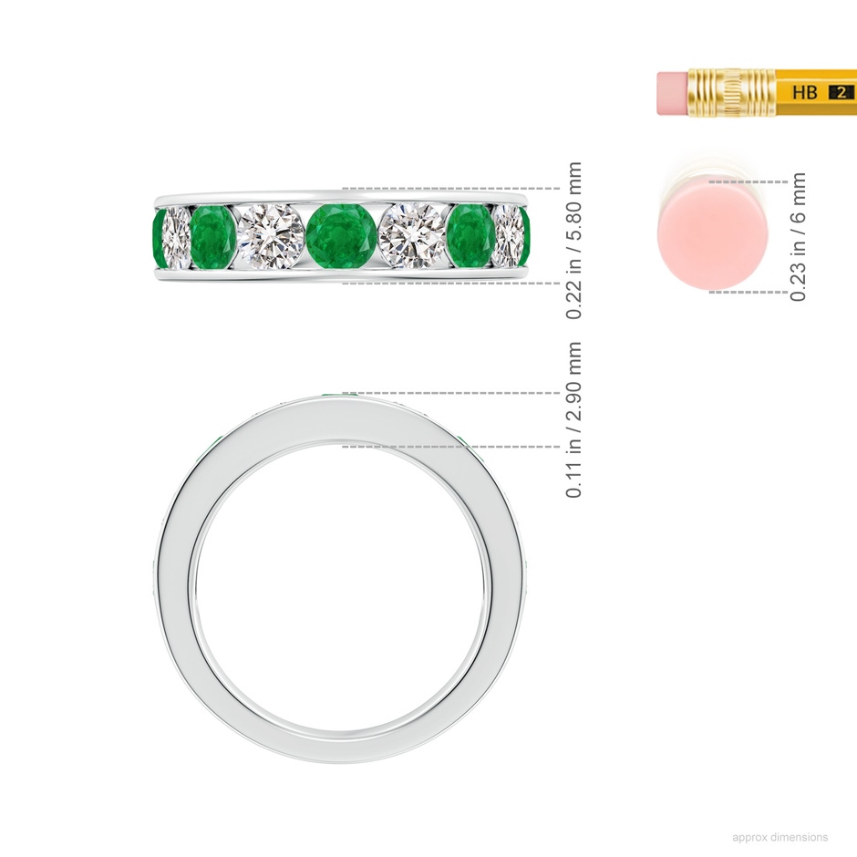 4mm AA Channel Set Emerald and Diamond Semi Eternity Ring in White Gold ruler