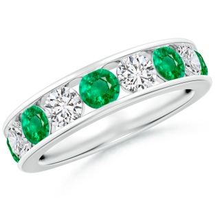 4mm AAA Channel Set Emerald and Diamond Semi Eternity Ring in 18K White Gold