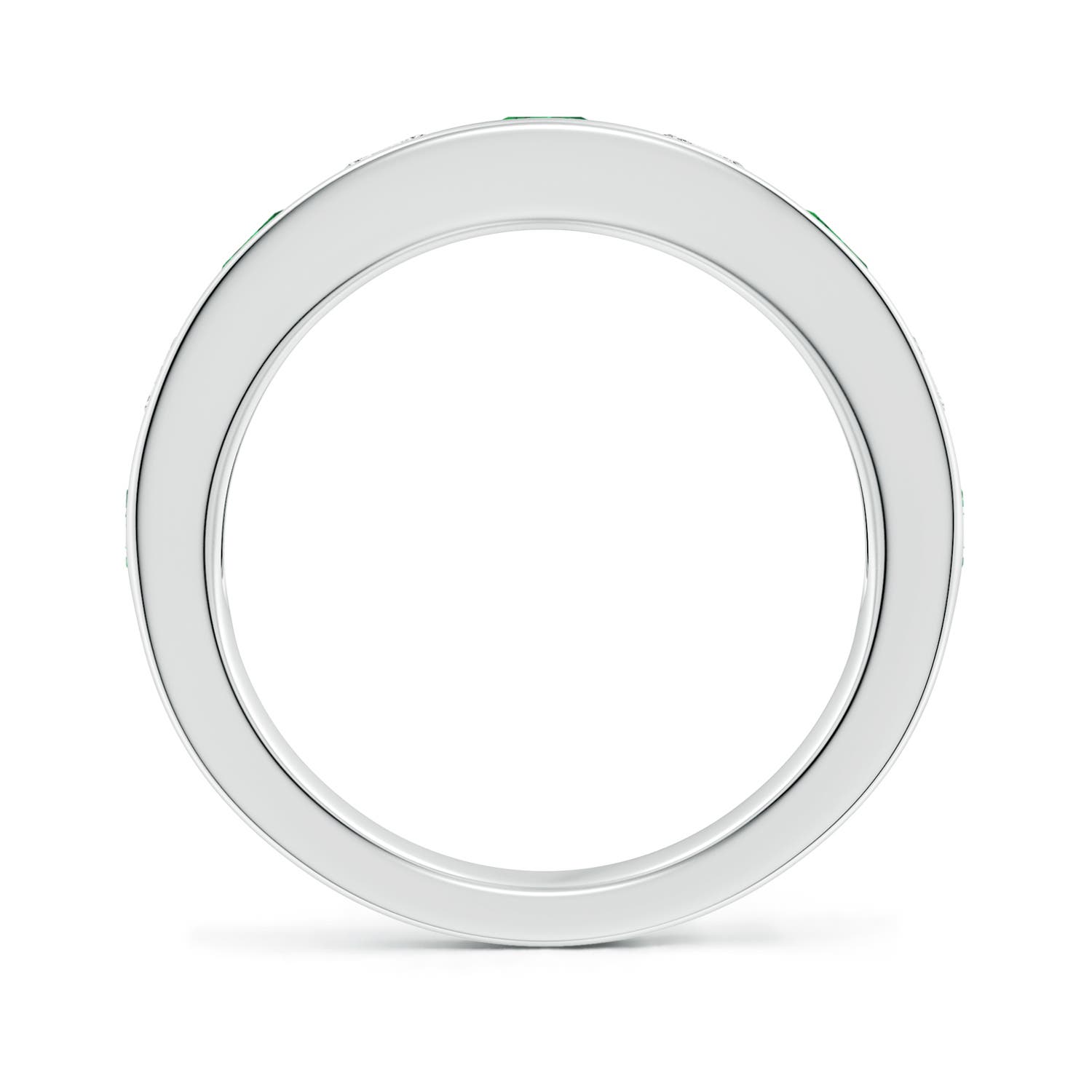 4mm AAA Channel Set Emerald and Diamond Semi Eternity Ring in 18K White Gold