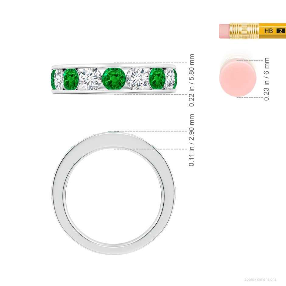 4mm AAAA Channel Set Emerald and Diamond Semi Eternity Ring in White Gold ruler