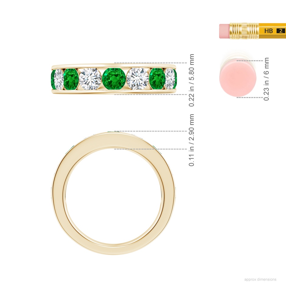 4mm AAAA Channel Set Emerald and Diamond Semi Eternity Ring in Yellow Gold ruler