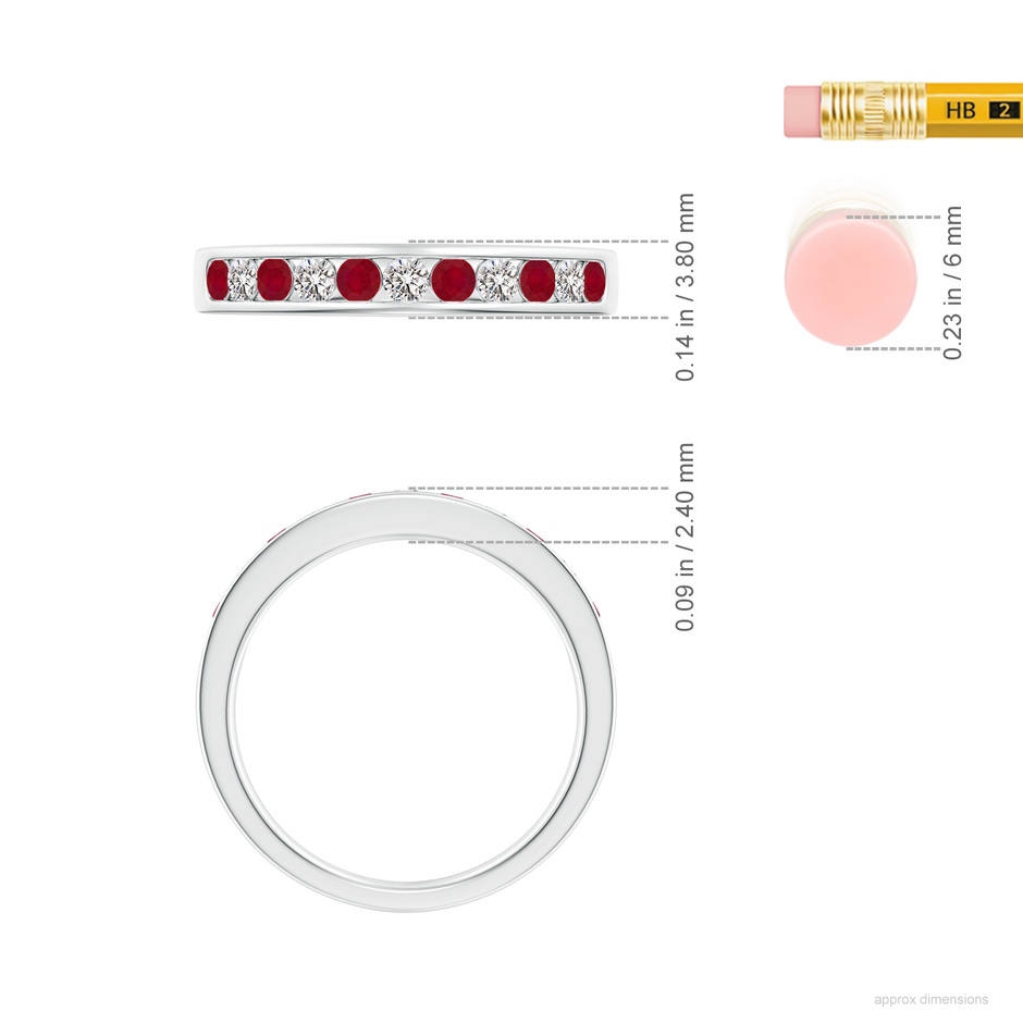 2.1mm AA Channel Set Ruby and Diamond Semi Eternity Ring in White Gold ruler