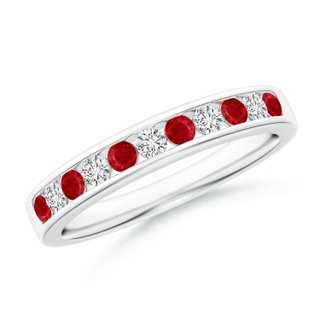 2.1mm AAA Channel Set Ruby and Diamond Semi Eternity Ring in White Gold