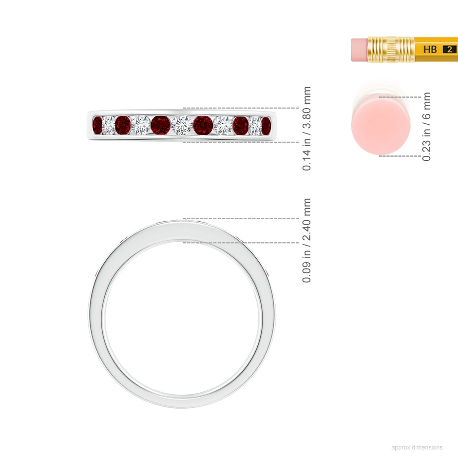 2.1mm AAAA Channel Set Ruby and Diamond Semi Eternity Ring in White Gold ruler
