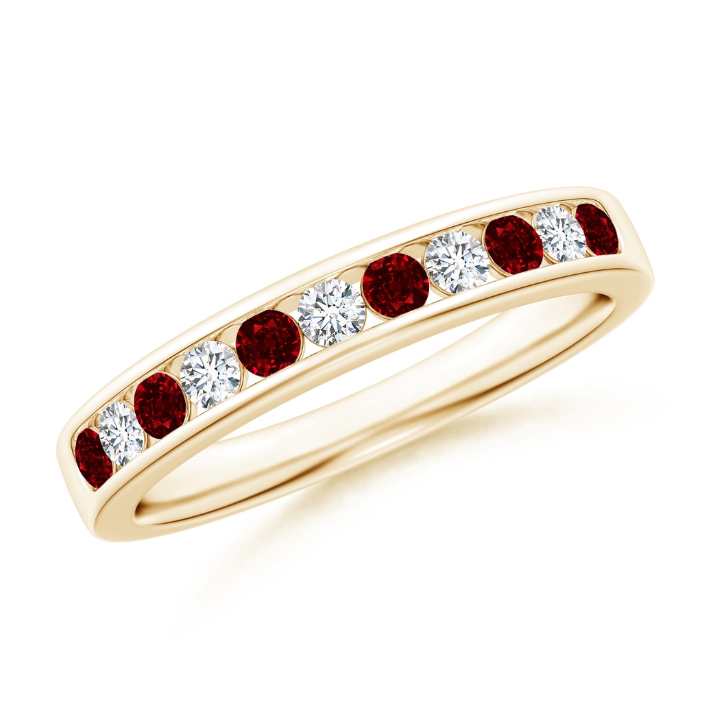 2.1mm AAAA Channel Set Ruby and Diamond Semi Eternity Ring in Yellow Gold 