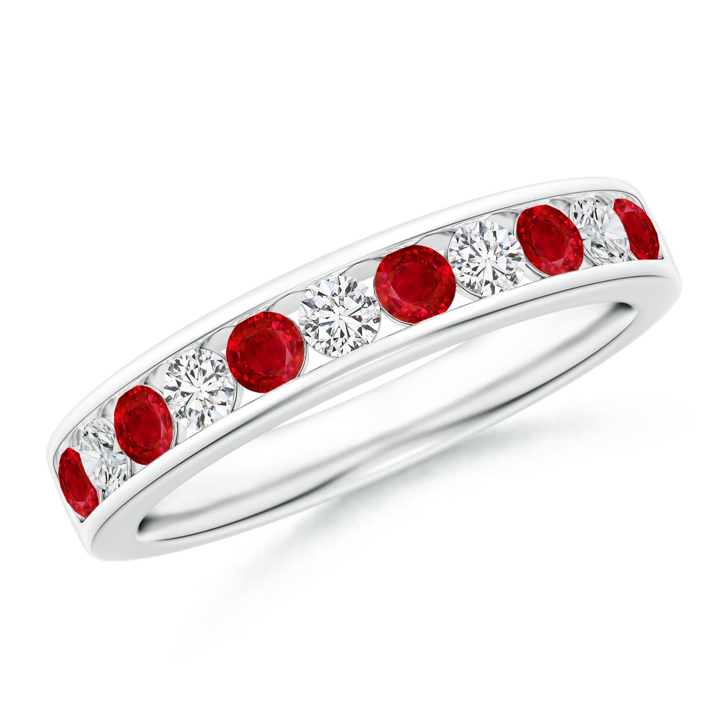 2.5mm AAA Channel Set Ruby and Diamond Semi Eternity Ring in White Gold
